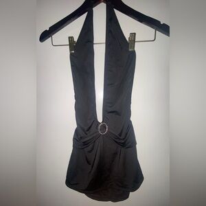Chic Black Halter Top with Jewel Detail